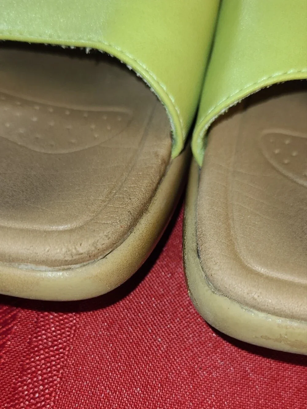 Lizflex By Claiborne Lime Green Leather Wedge Slide Sandals Comfort Women Size 9